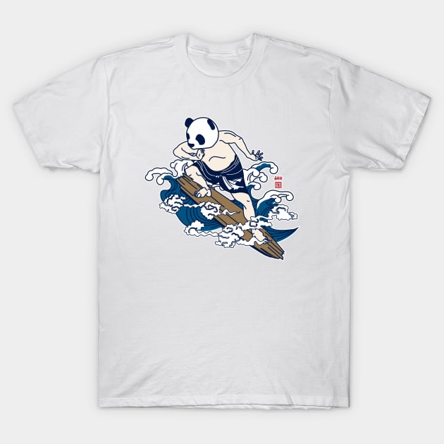 Surfing panda(Ukiyo-e) T-Shirt by RK58